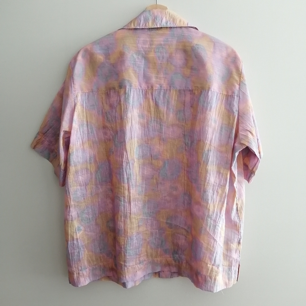 & Other Stories Boxy Short Sleeve Button Blouse Crinkle Pink Orange Blue Size 4 - Picture 3 of 14